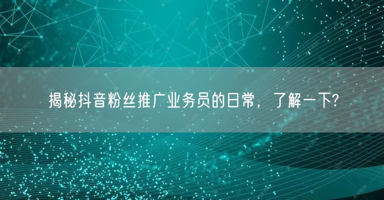 揭秘抖音粉丝推广业务员的日常,了解一下?