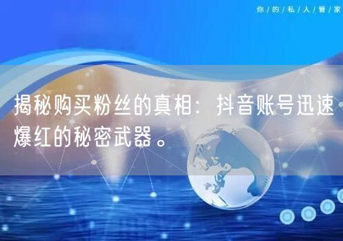 揭秘购买粉丝的真相：抖音账号迅速爆红的秘密武器。