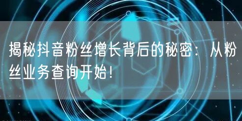 揭秘抖音粉丝增长背后的秘密：从粉丝业务查询开始！